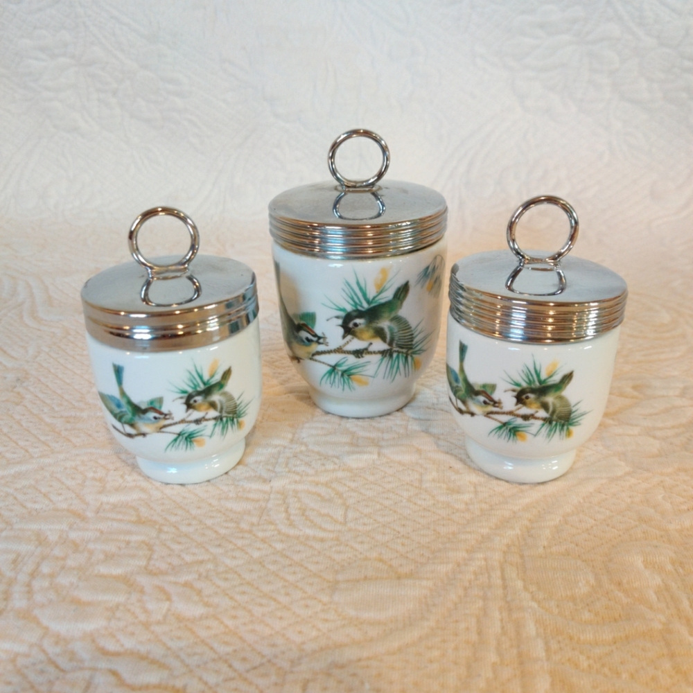 Royal Worcester Vintage England  Porcelain Egg Coddler  Bird Nature Design